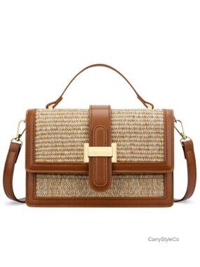 Straw Crossbody Bag with Top Handle, Small Designer Handbag